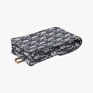 Pre-owned Christian Dior Saddle Phone holder Navy jacquard×Leather  shoulderbag | stylenewstar