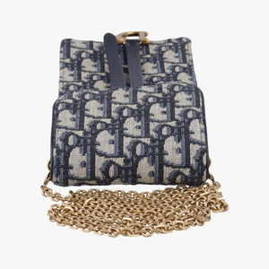 Pre-owned Christian Dior Saddle Phone holder Navy jacquard×Leather  shoulderbag | stylenewstar