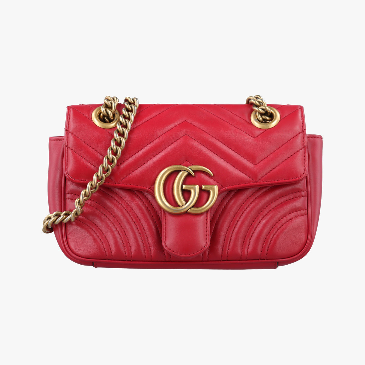 Pre-owned Gucci GG Marmont Red Leather 446744 shoulderbag | stylenewstar