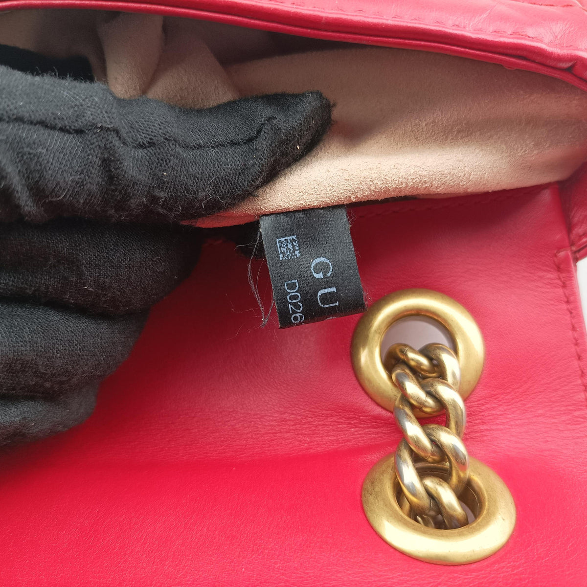 Pre-owned Gucci GG Marmont Red Leather 446744 shoulderbag | stylenewstar