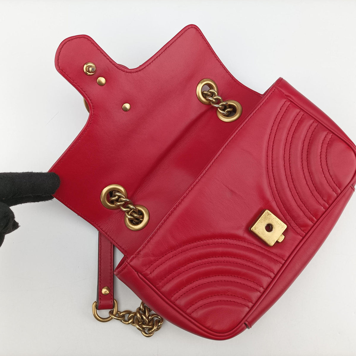 Pre-owned Gucci GG Marmont Red Leather 446744 shoulderbag | stylenewstar