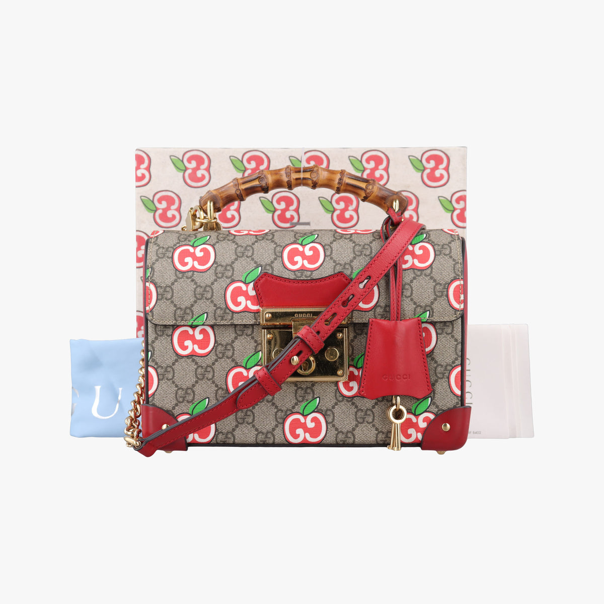 Vintage Gucci GG Apple Padlock Bamboo beige×red×multi PVC coated canvas×Leather 603221 shoulderbag | stylenewstar