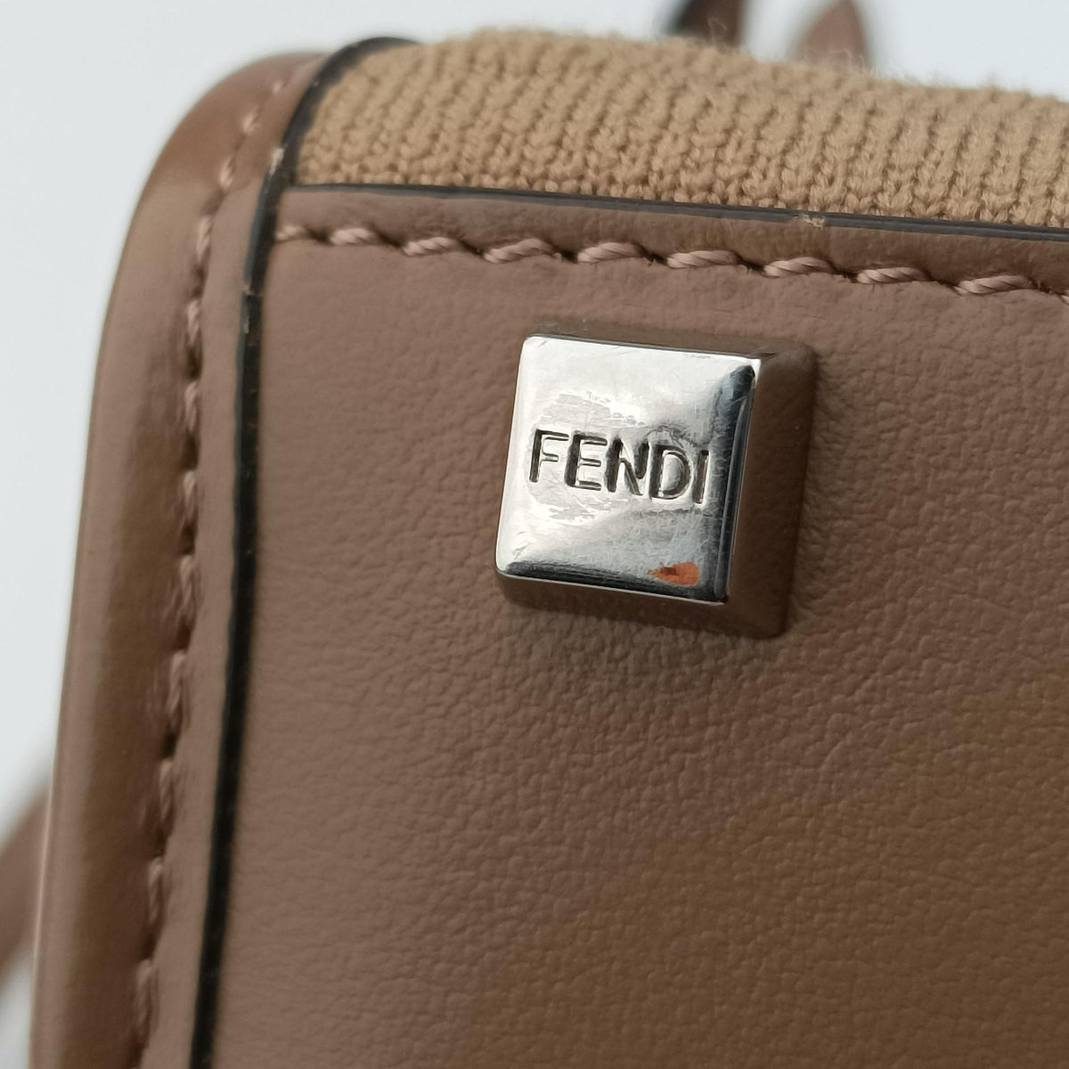 Pre-owned Fendi MINI SUNSHINE SHOPPER Brown canvas×Leather 8BS051 shoulderbag | stylenewstar