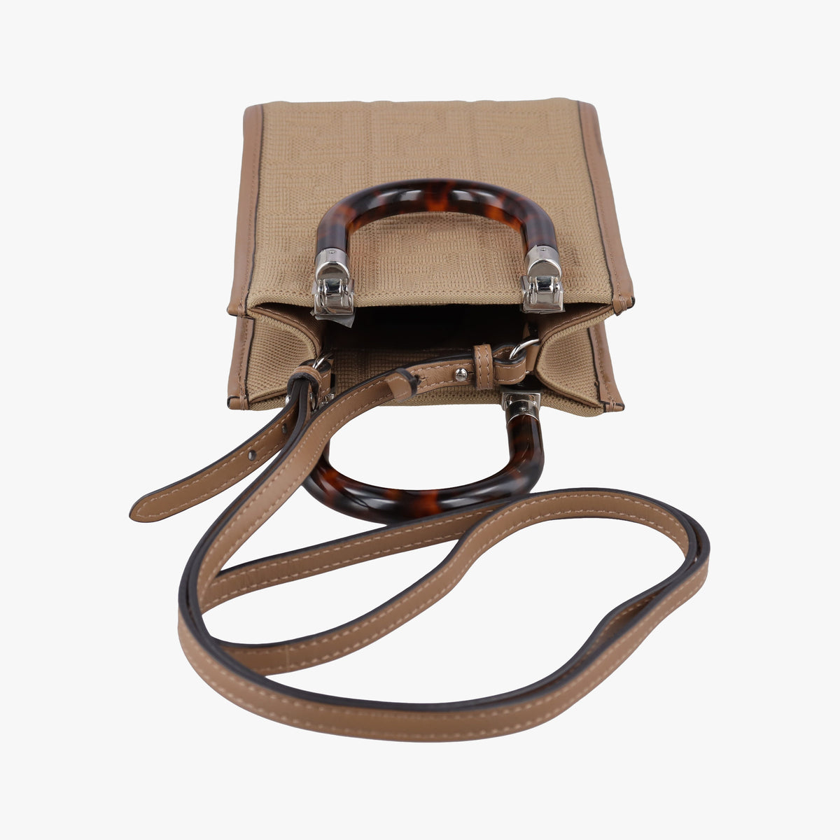 Pre-owned Fendi MINI SUNSHINE SHOPPER Brown canvas×Leather 8BS051 shoulderbag | stylenewstar