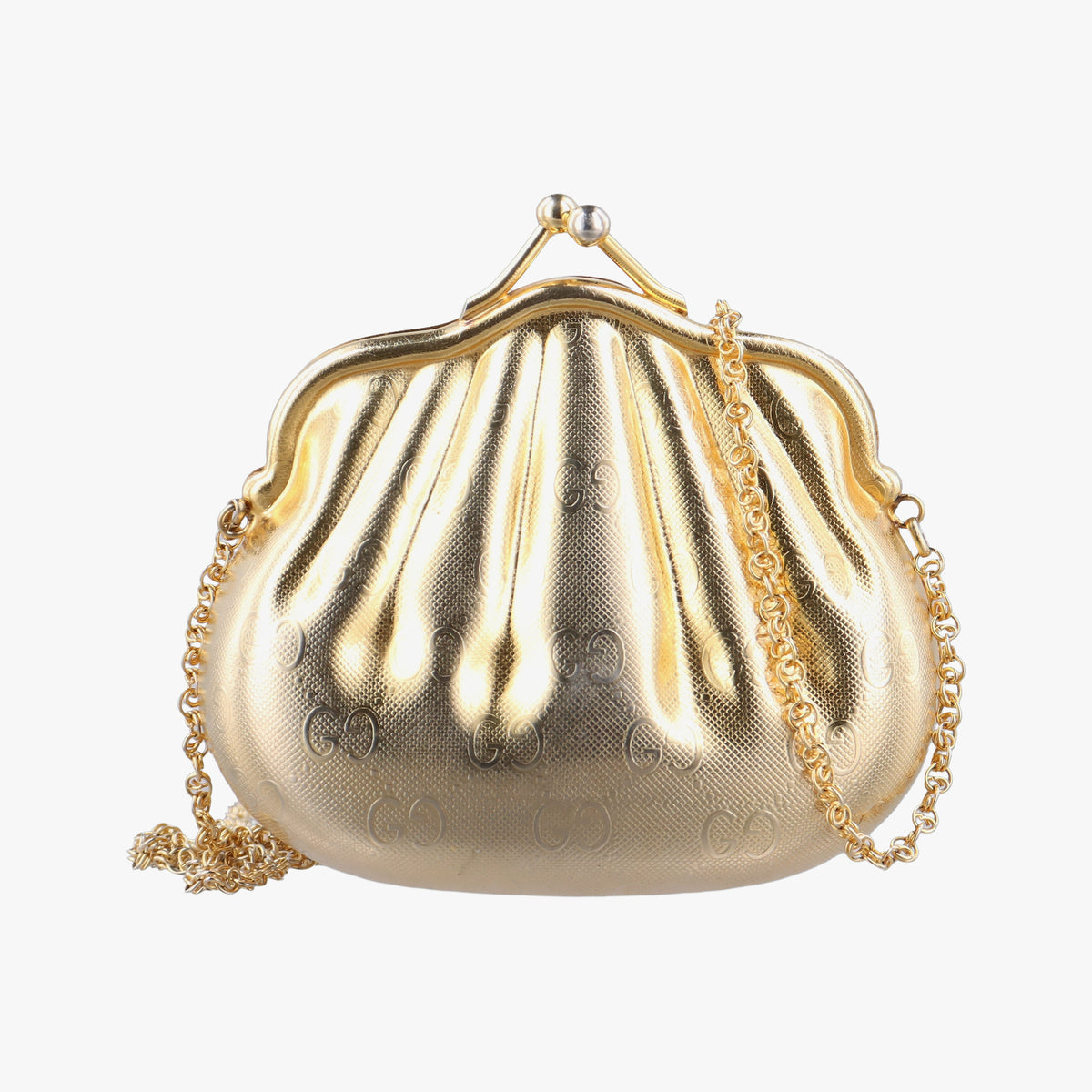 Pre-owned Gucci GG Metal Minaudiere Shell Golden Metal  shoulderbag | stylenewstar