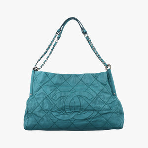 Vintage Chanel CC Soft Hobo Matelasse Blue Leather  handbag | stylenewstar