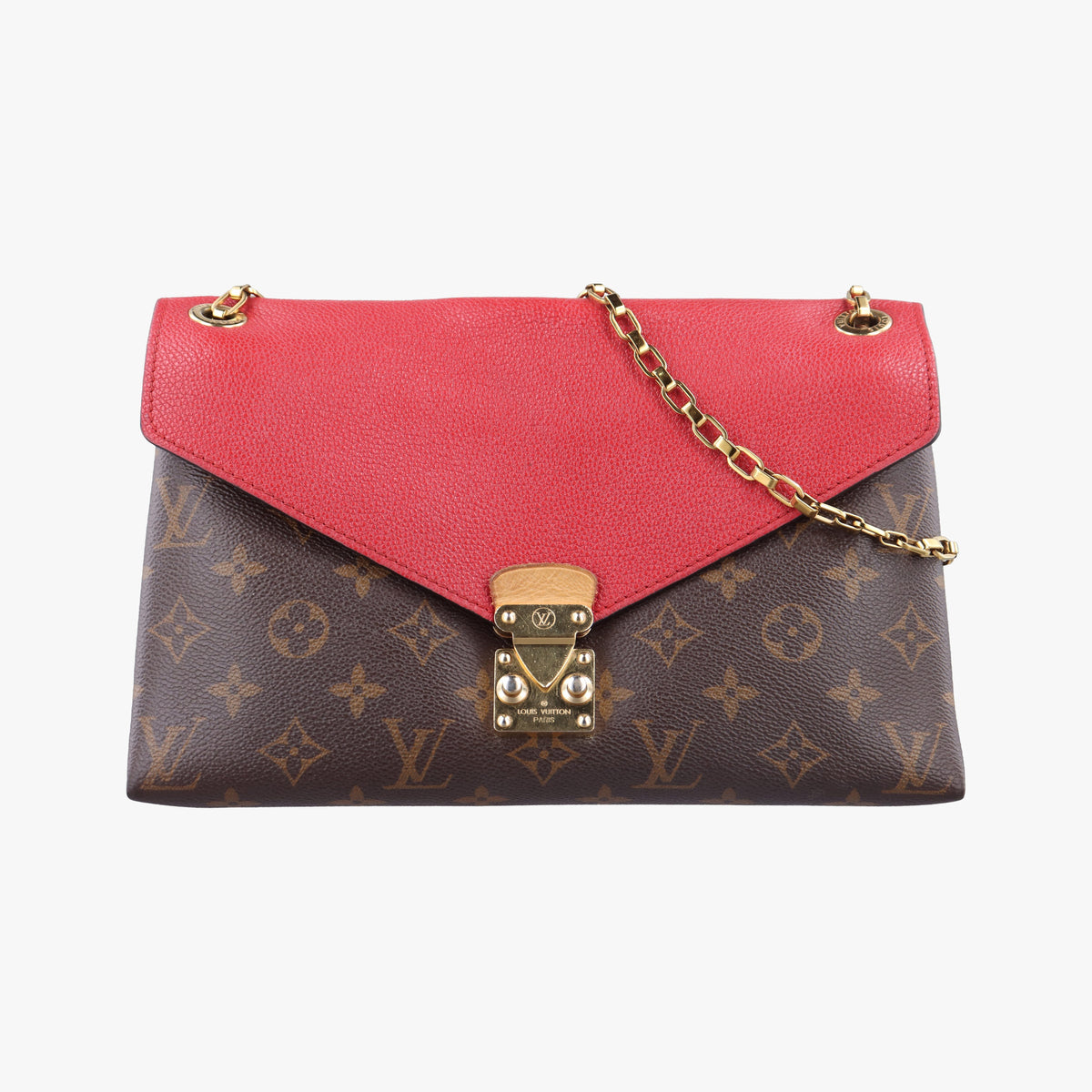 Pre-owned Louis Vuitton Pallas Chain Brown x Cerise Monogram canvas x leather M41201 shoulderbag | stylenewstar