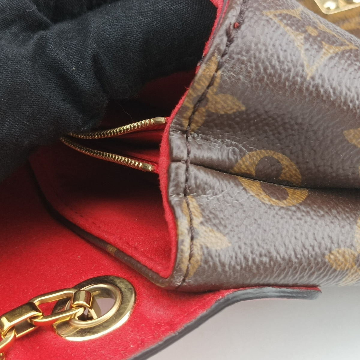 Pre-owned Louis Vuitton Pallas Chain Brown x Cerise Monogram canvas x leather M41201 shoulderbag | stylenewstar