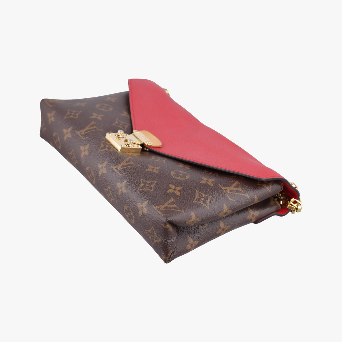 Pre-owned Louis Vuitton Pallas Chain Brown x Cerise Monogram canvas x leather M41201 shoulderbag | stylenewstar