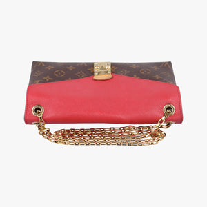 Pre-owned Louis Vuitton Pallas Chain Brown x Cerise Monogram canvas x leather M41201 shoulderbag | stylenewstar