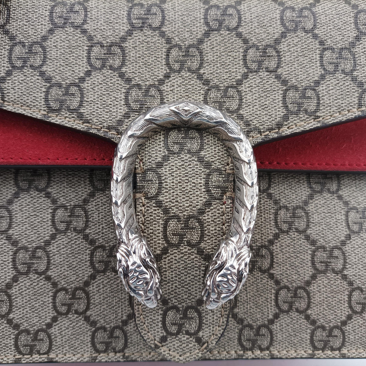 Pre-owned Gucci Dionysus beige×red PVC coated canvas × suede 421970 shoulderbag | stylenewstar