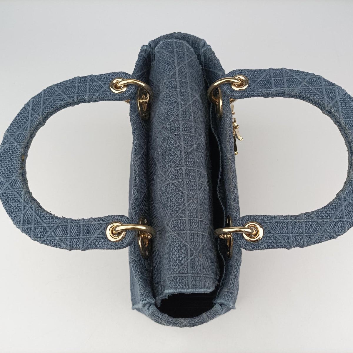 Pre-owned Christian Dior Lady Dior D-lite Blue Jacquard  shoulderbag | stylenewstar