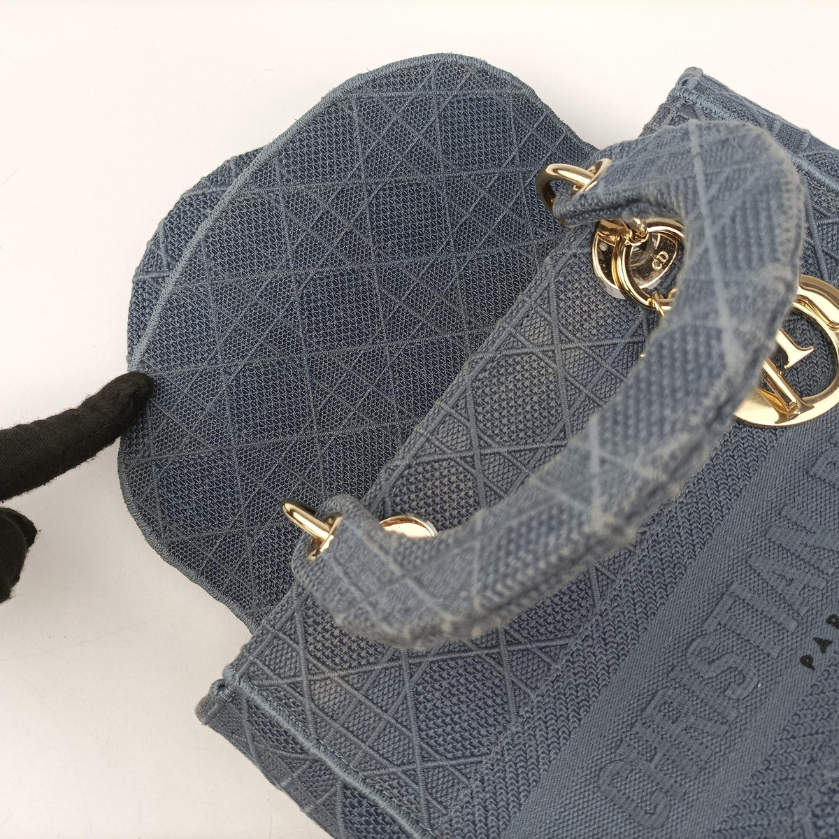 Pre-owned Christian Dior Lady Dior D-lite Blue Jacquard  shoulderbag | stylenewstar