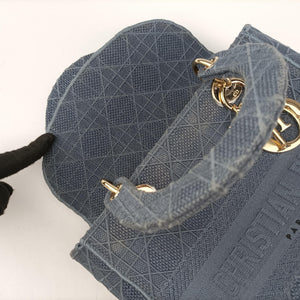 Pre-owned Christian Dior Lady Dior D-lite Blue Jacquard  shoulderbag | stylenewstar