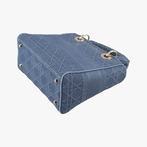 Pre-owned Christian Dior Lady Dior D-lite Blue Jacquard  shoulderbag | stylenewstar