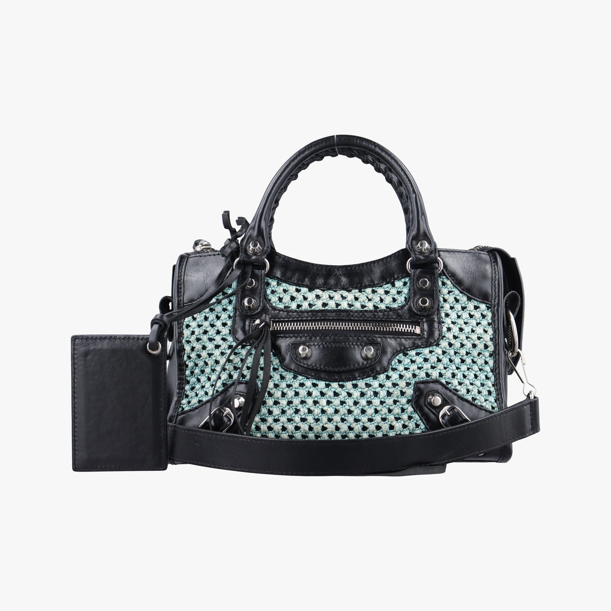 Pre-owned Balenciaga Classic City Black Raffia x Leather  shoulderbag | stylenewstar