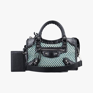 Pre-owned Balenciaga Classic City Black Raffia x Leather  shoulderbag | stylenewstar