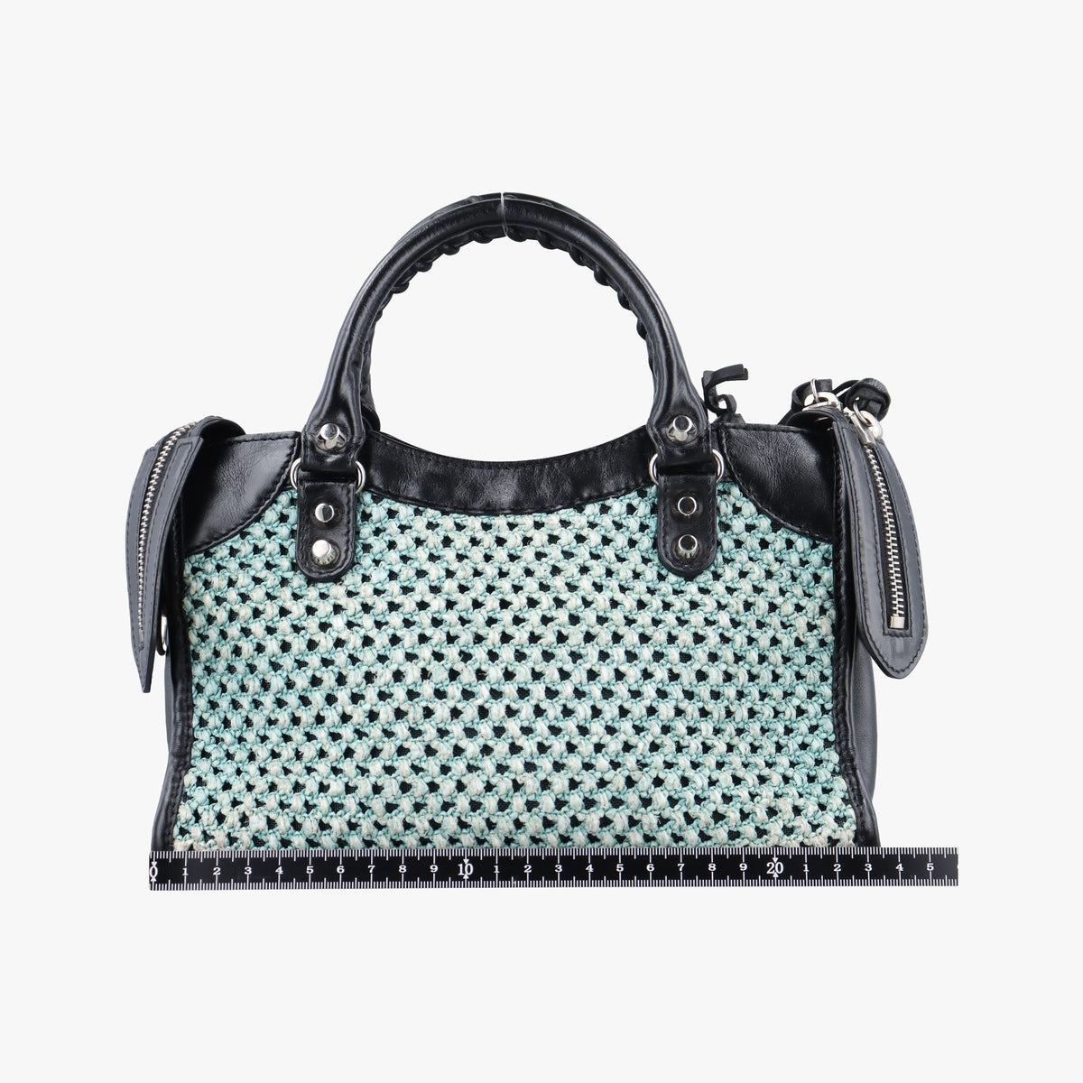 Pre-owned Balenciaga Classic City Black Raffia x Leather  shoulderbag | stylenewstar