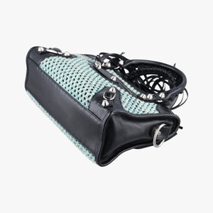 Pre-owned Balenciaga Classic City Black Raffia x Leather  shoulderbag | stylenewstar