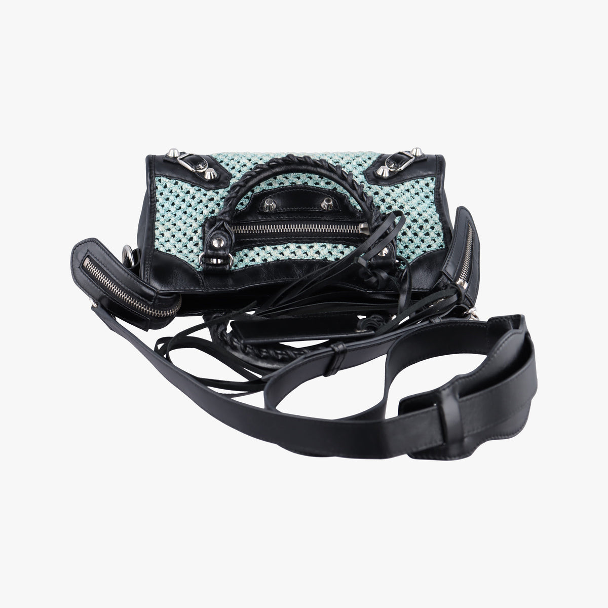 Pre-owned Balenciaga Classic City Black Raffia x Leather  shoulderbag | stylenewstar