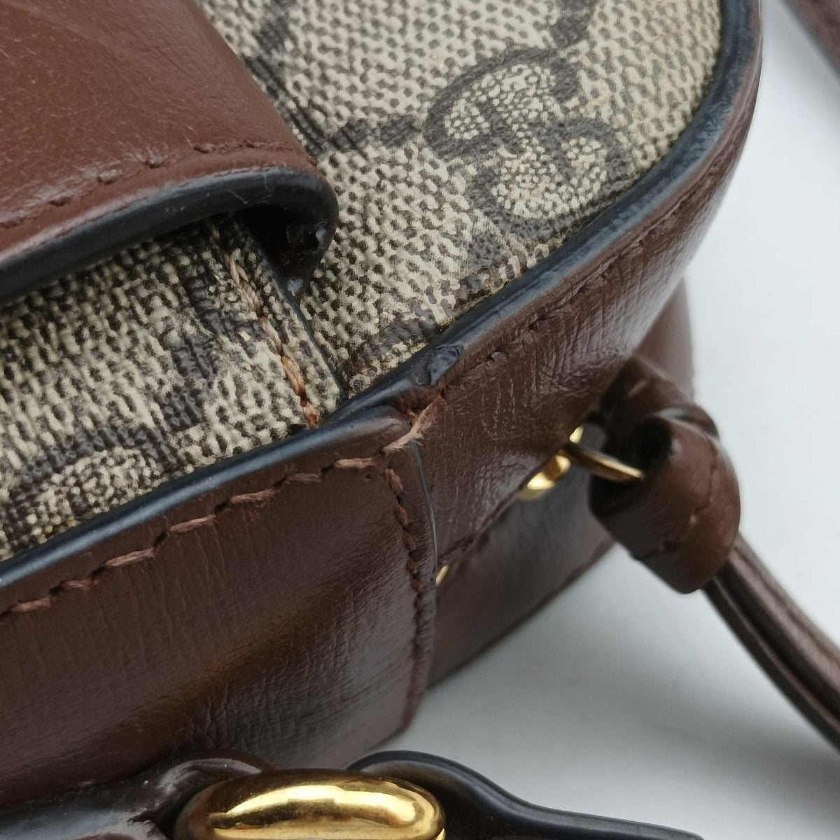 Vintage Gucci Horsebit 1955 beige×brown PVC coated canvas ×Leather 645454 shoulderbag | stylenewstar
