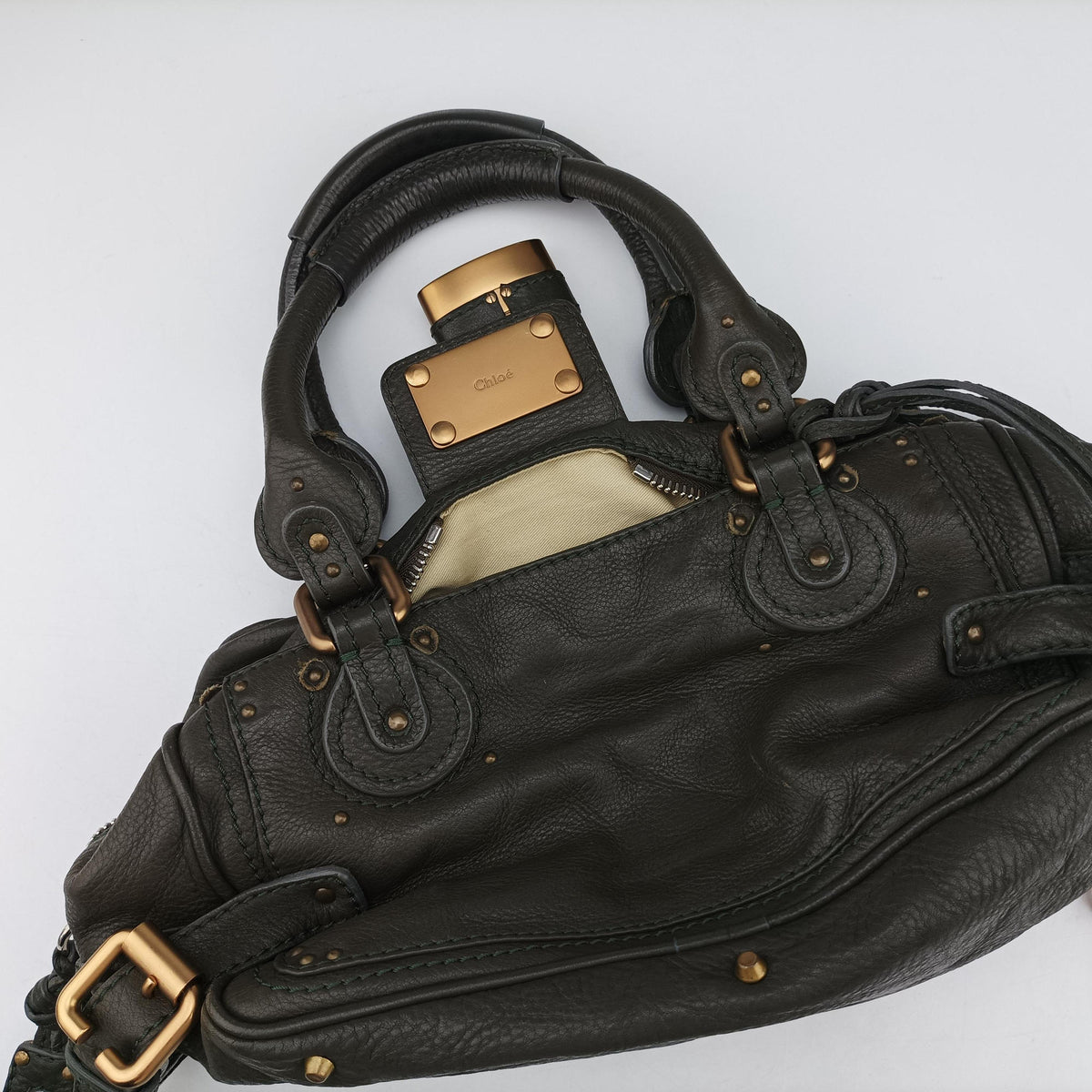 Pre-owned Chloe Paddington Dark Green Leather  shoulderbag | stylenewstar
