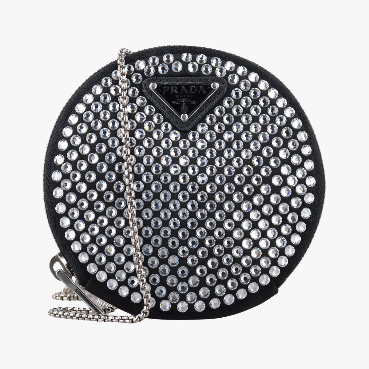 Secondhand Prada crystal-embellished round Black Rhinestone 1NR003 shoulderbag | stylenewstar