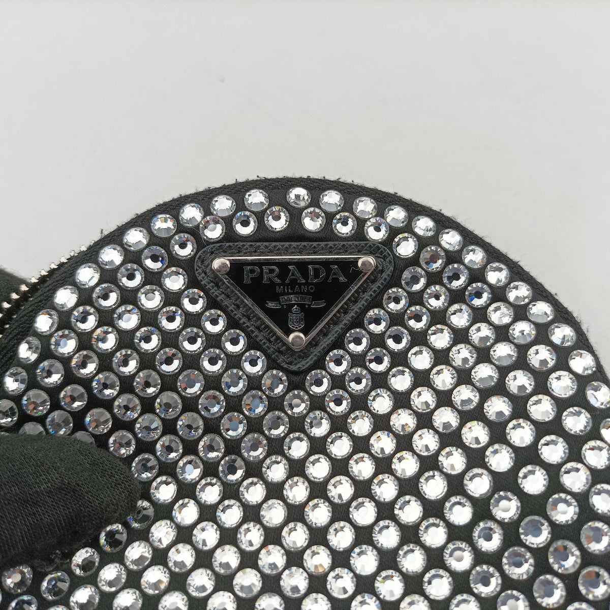Secondhand Prada crystal-embellished round Black Rhinestone 1NR003 shoulderbag | stylenewstar