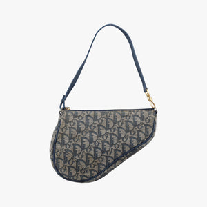 Pre-owned Christian Dior Saddle Navy Jacquard x Leather  shoulderbag | stylenewstar