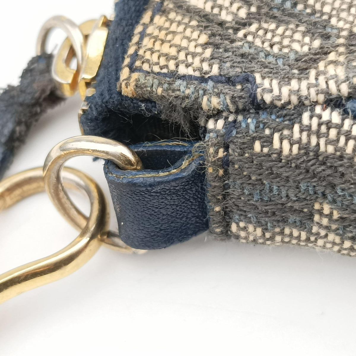Pre-owned Christian Dior Saddle Navy Jacquard x Leather  shoulderbag | stylenewstar