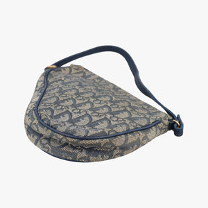 Pre-owned Christian Dior Saddle Navy Jacquard x Leather  shoulderbag | stylenewstar