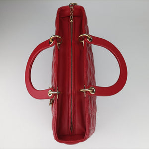 Pre-owned Christian Dior Lady Dior Red lambskin  shoulderbag | stylenewstar