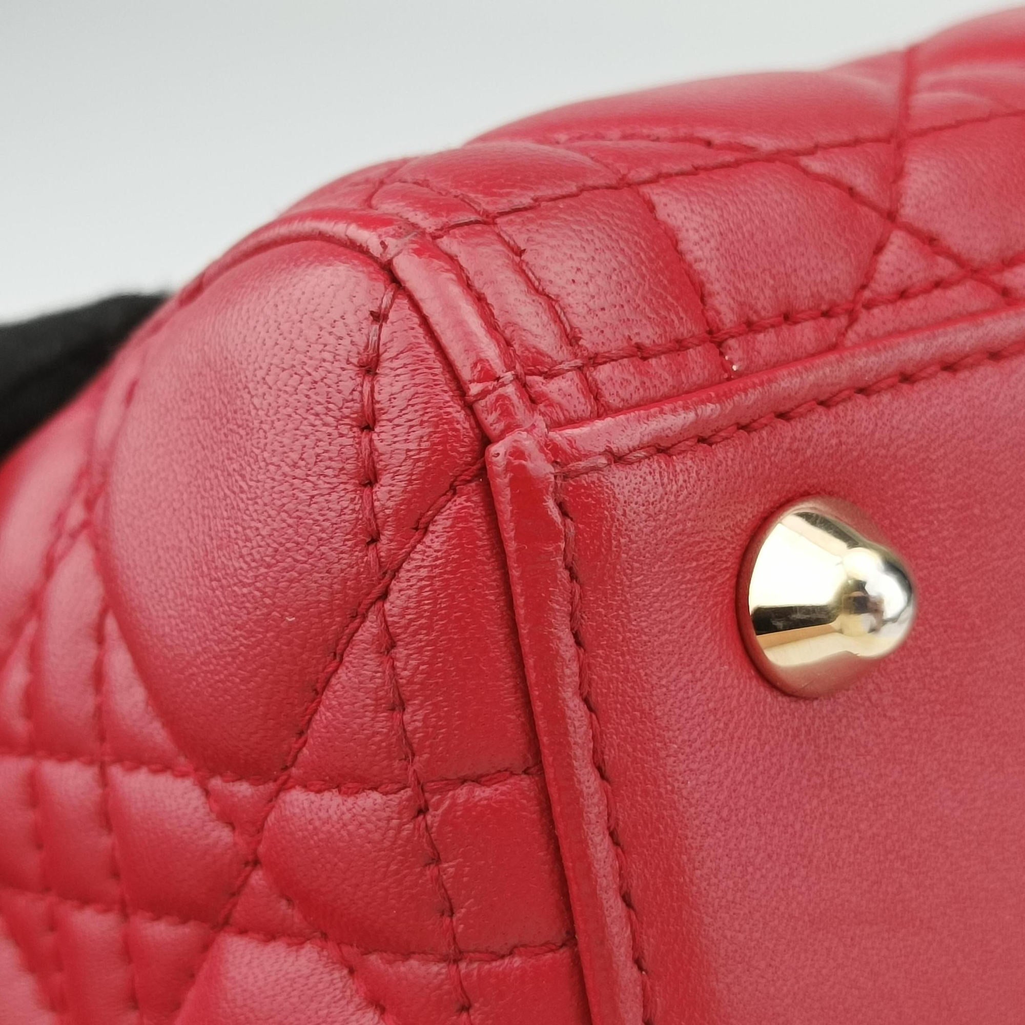 Pre-owned Christian Dior Lady Dior Red lambskin  shoulderbag | stylenewstar