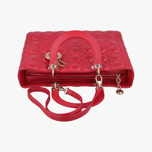 Pre-owned Christian Dior Lady Dior Red lambskin  shoulderbag | stylenewstar