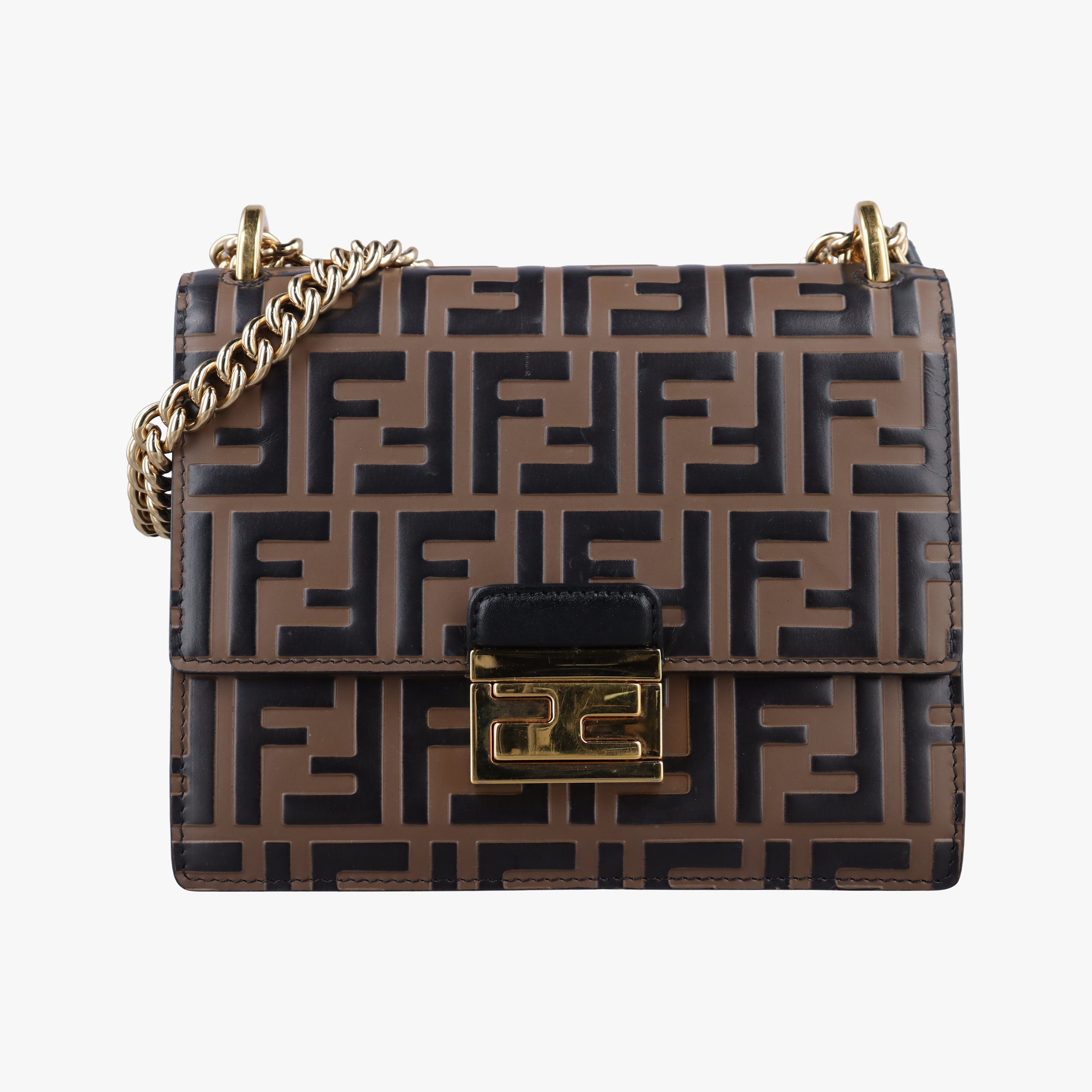 Pre-owned Fendi Kan U Brown×black Leather 8M0417 shoulderbag | stylenewstar