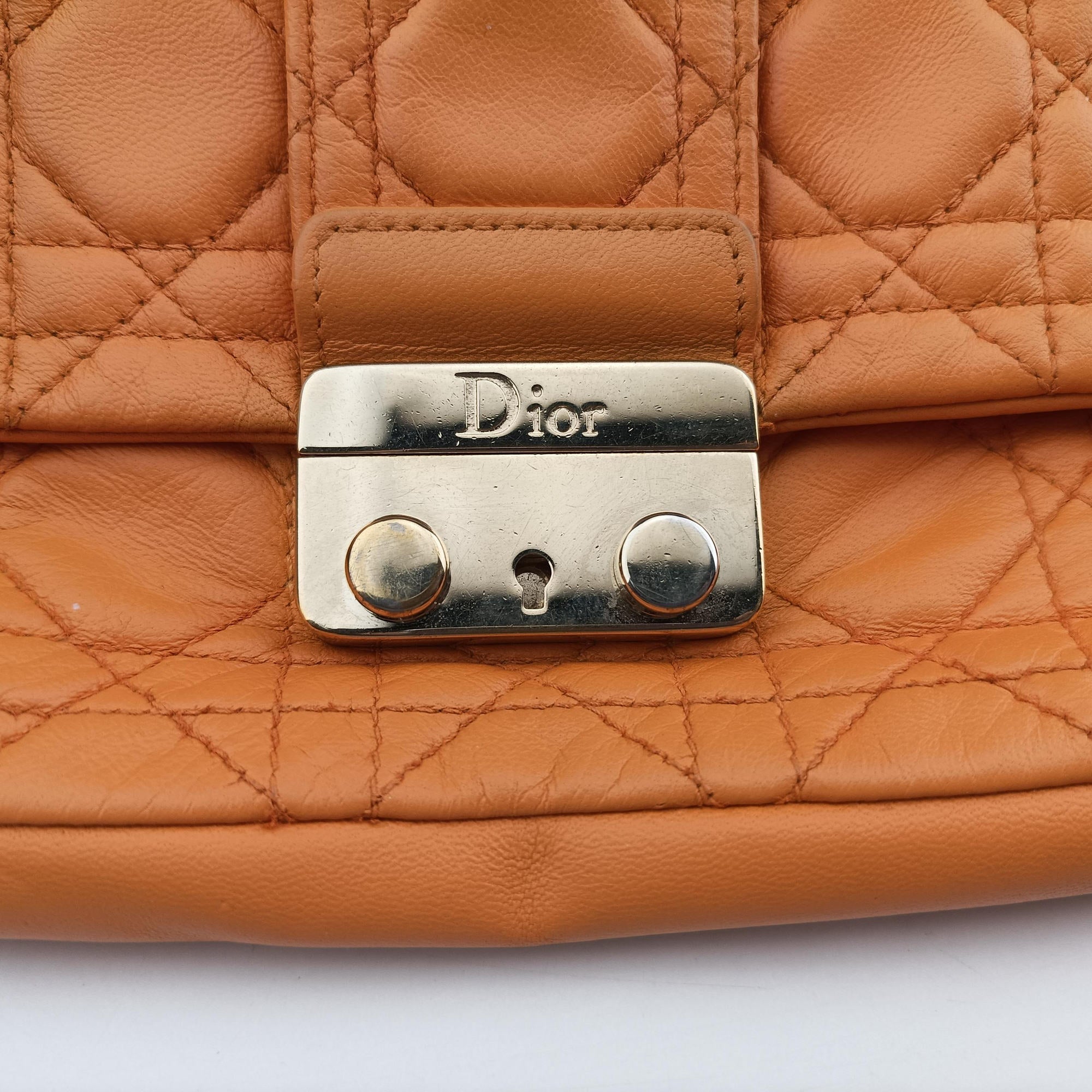 Pre-owned Christian Dior Miss Dior Cannage New Lock Orange lambskin  shoulderbag | stylenewstar