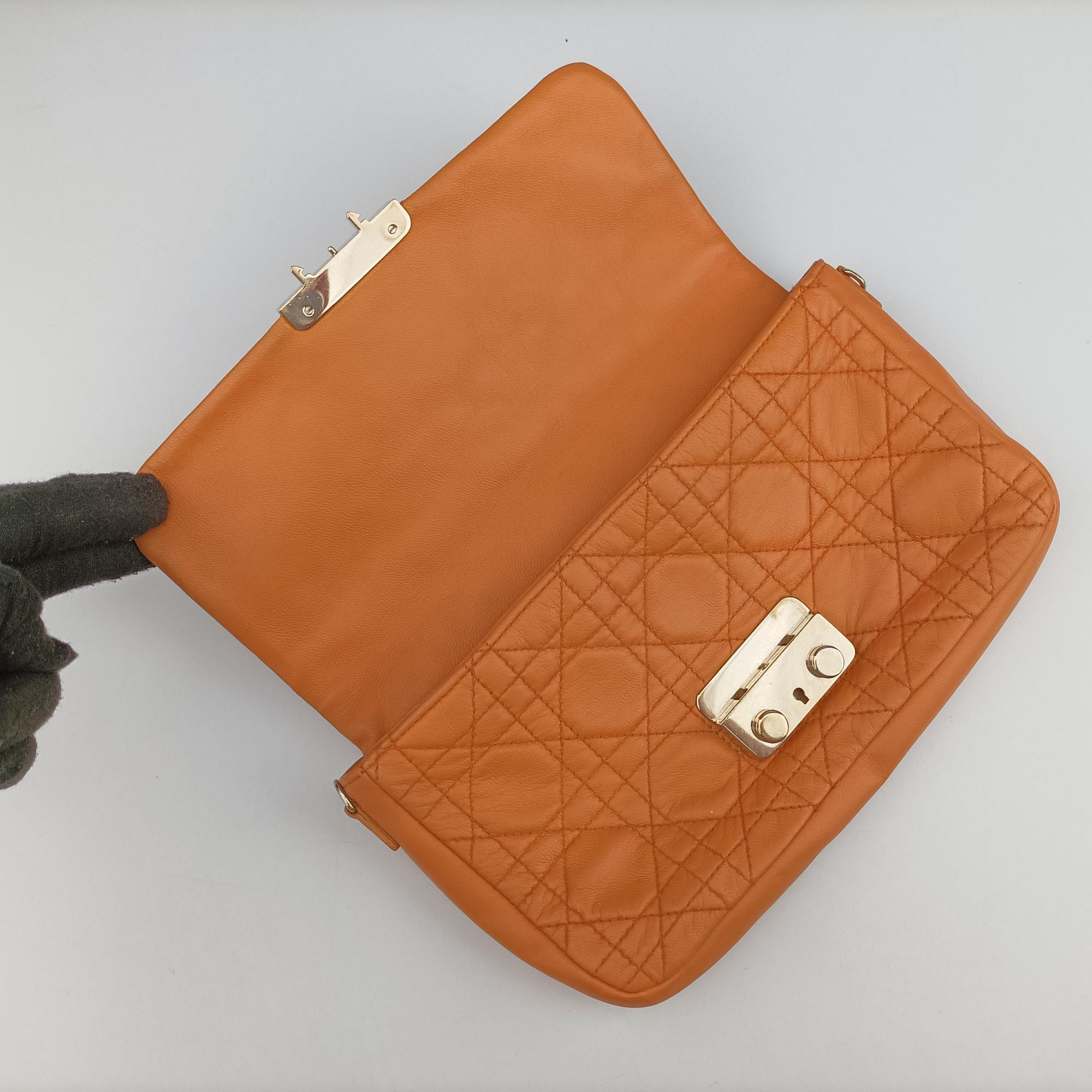 Pre-owned Christian Dior Miss Dior Cannage New Lock Orange lambskin  shoulderbag | stylenewstar