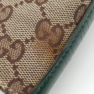Pre-owned Gucci Horsebit Hasler Green × Brown GGCanvas×Leather 137475 handbag | stylenewstar