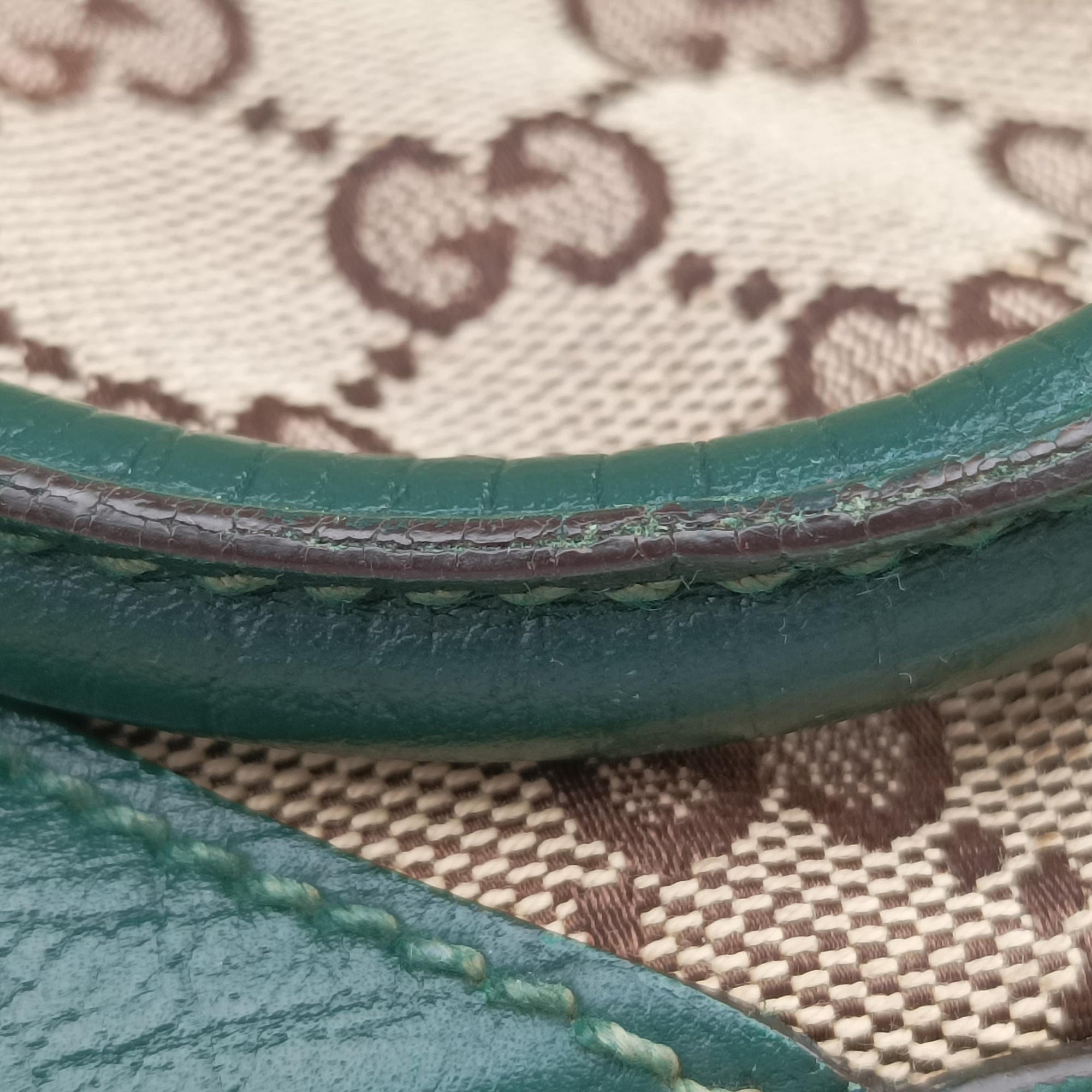 Pre-owned Gucci Horsebit Hasler Green × Brown GGCanvas×Leather 137475 handbag | stylenewstar