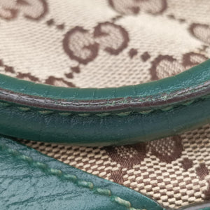 Pre-owned Gucci Horsebit Hasler Green × Brown GGCanvas×Leather 137475 handbag | stylenewstar