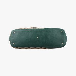 Pre-owned Gucci Horsebit Hasler Green × Brown GGCanvas×Leather 137475 handbag | stylenewstar