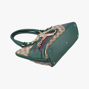 Pre-owned Gucci Horsebit Hasler Green × Brown GGCanvas×Leather 137475 handbag | stylenewstar