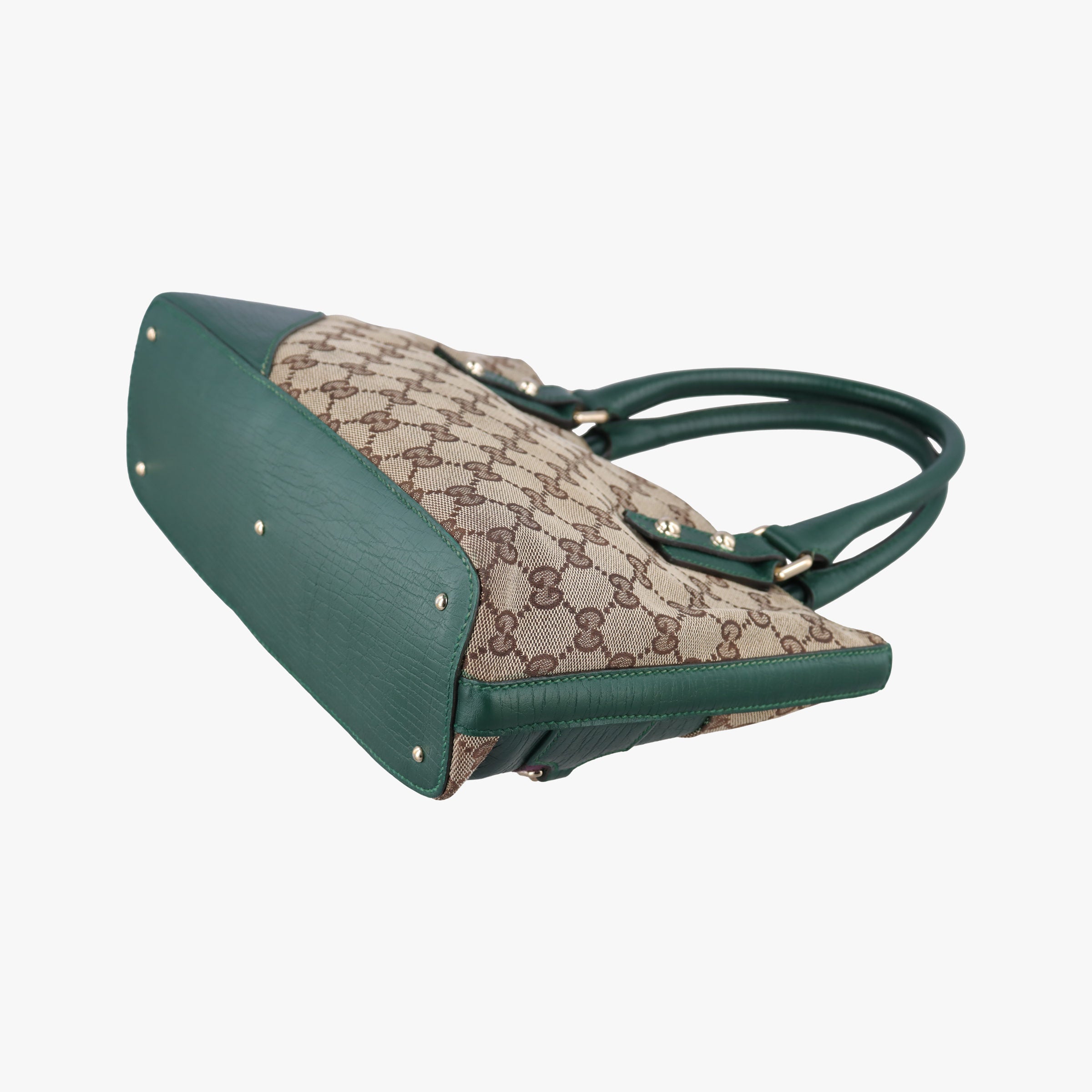 Pre-owned Gucci Horsebit Hasler Green × Brown GGCanvas×Leather 137475 handbag | stylenewstar