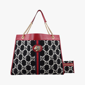 Vintage Gucci Rajah Black × Red × Multi tweed × leather 537219 shoulderbag | stylenewstar