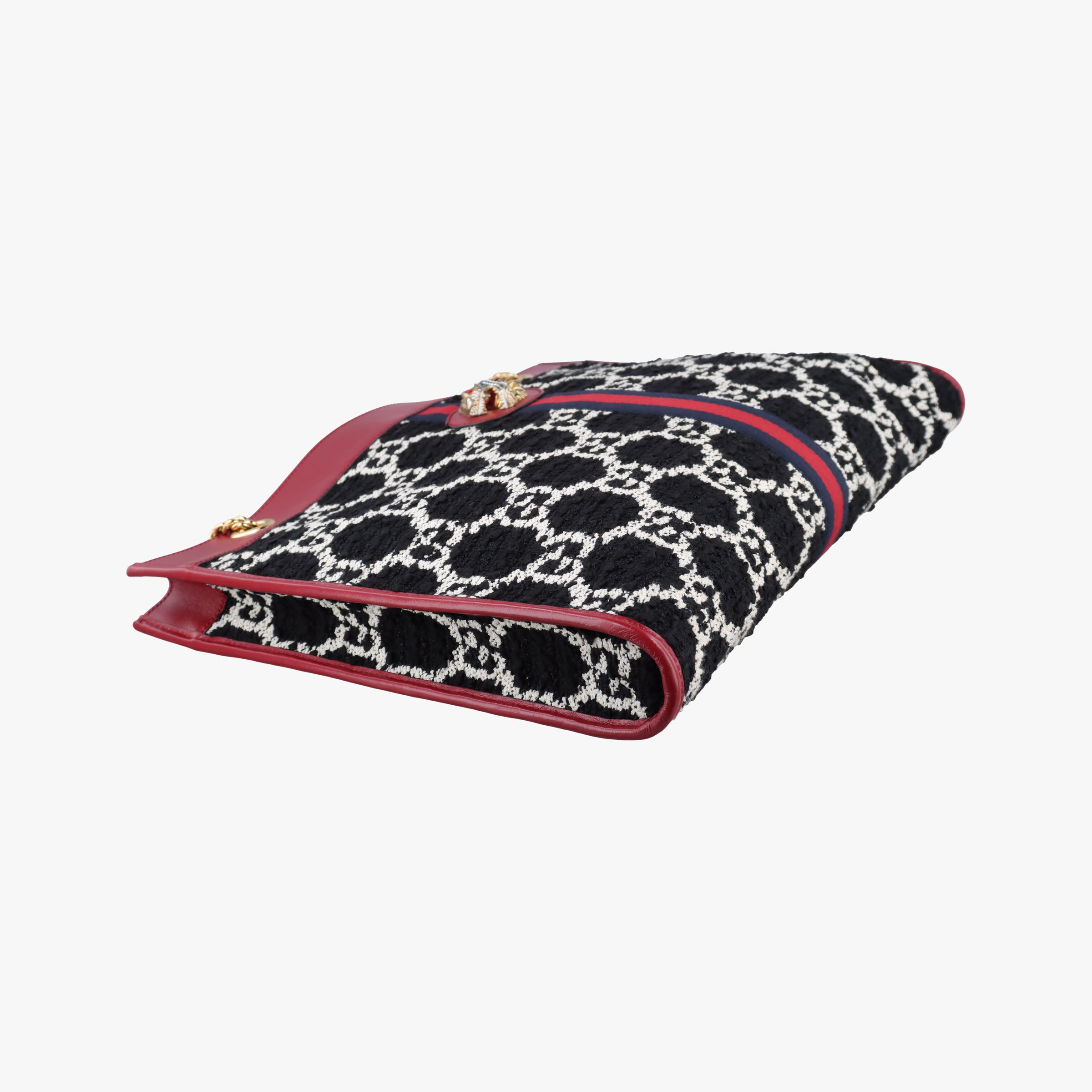 Vintage Gucci Rajah Black × Red × Multi tweed × leather 537219 shoulderbag | stylenewstar