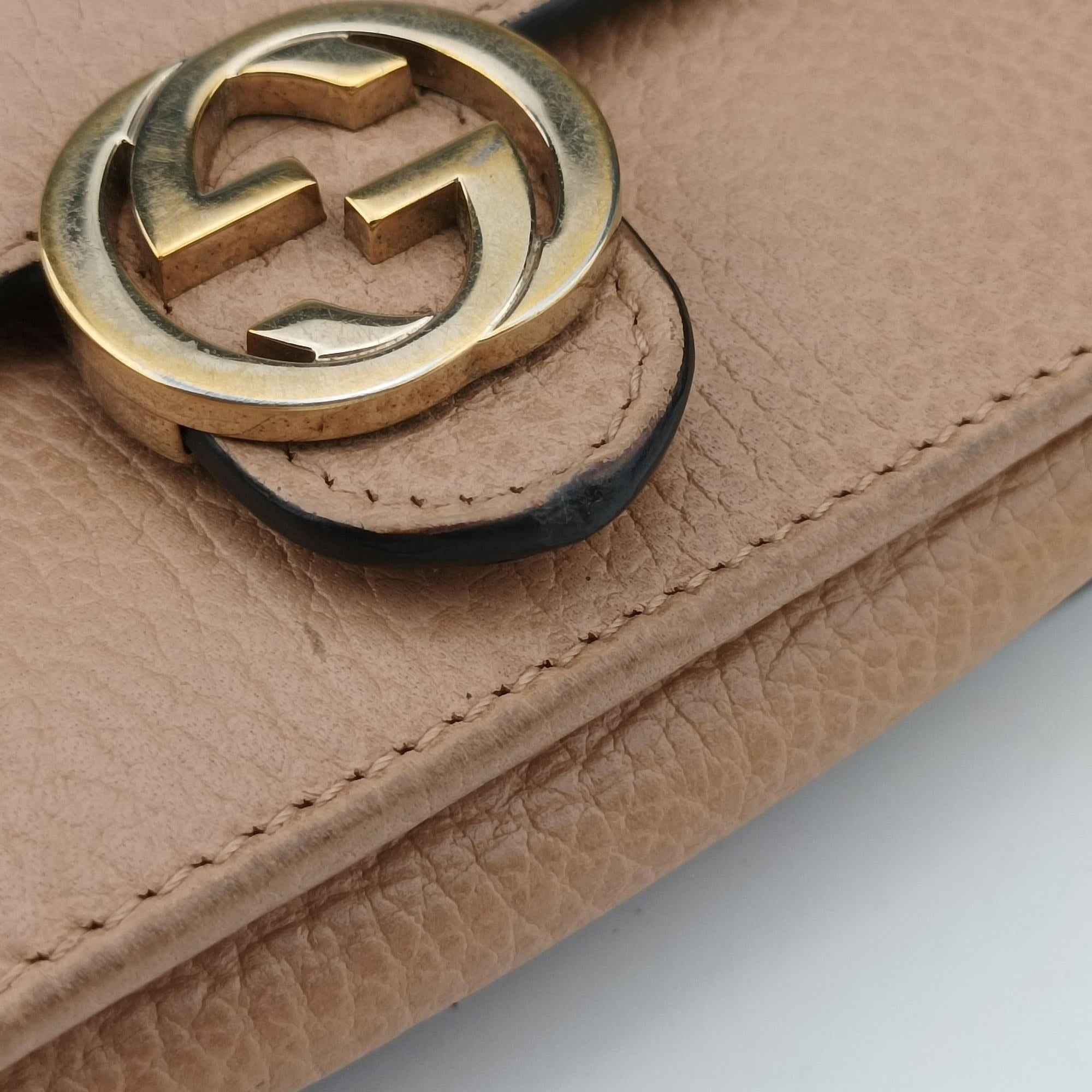 Pre-owned Gucci Interlocking G Beige  Leather 510314 shoulderbag | stylenewstar