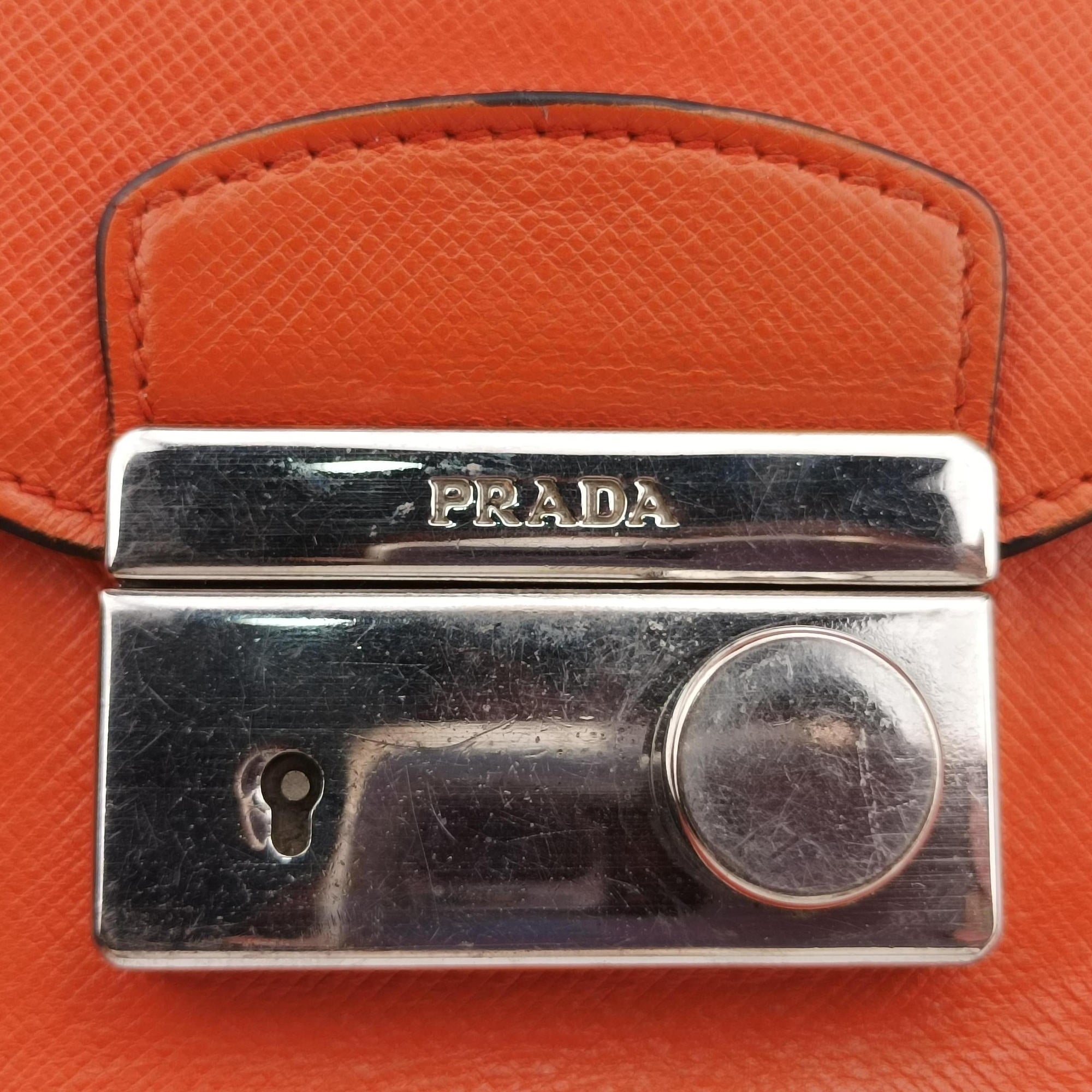 Secondhand Prada Sound Lock Orange SAFFIANO Leather BN0924 shoulderbag | stylenewstar