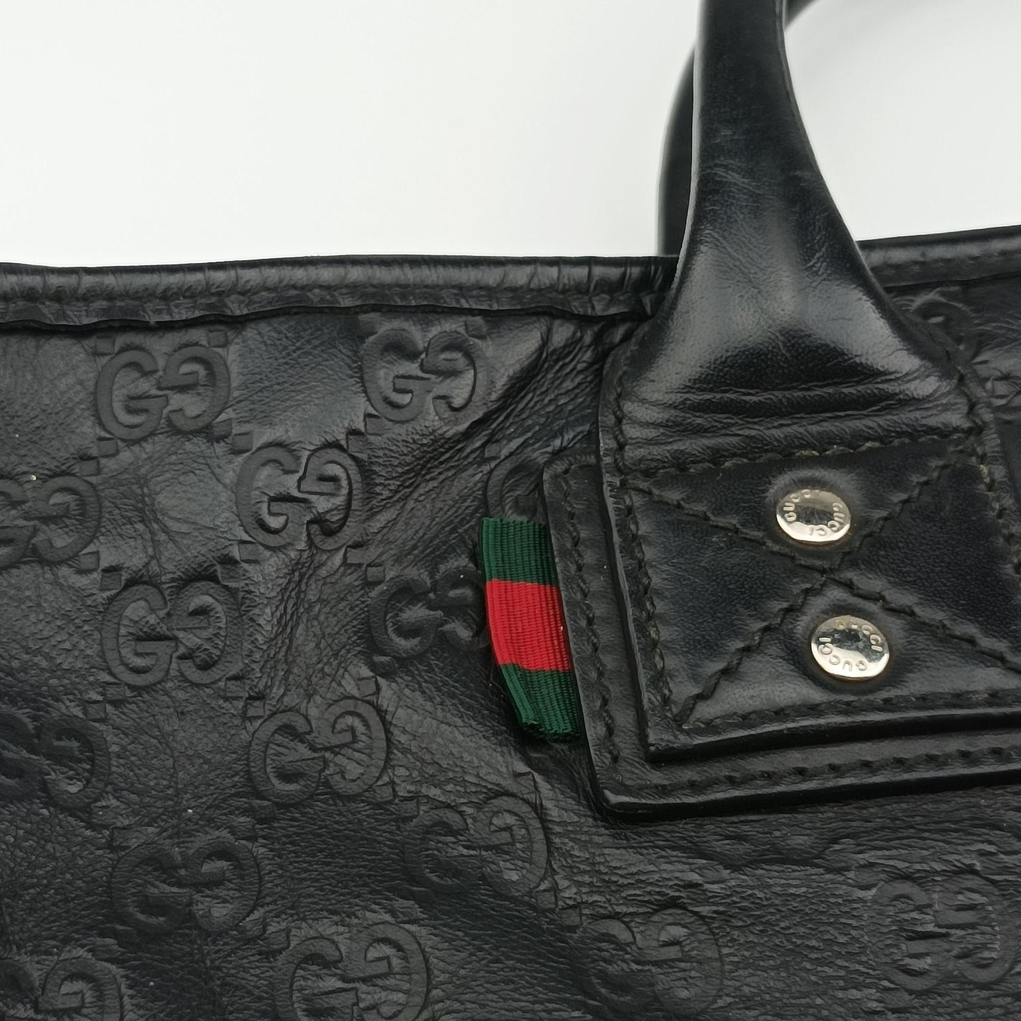 Pre-owned Gucci Guccissima Black Leather 246392 handbag | stylenewstar