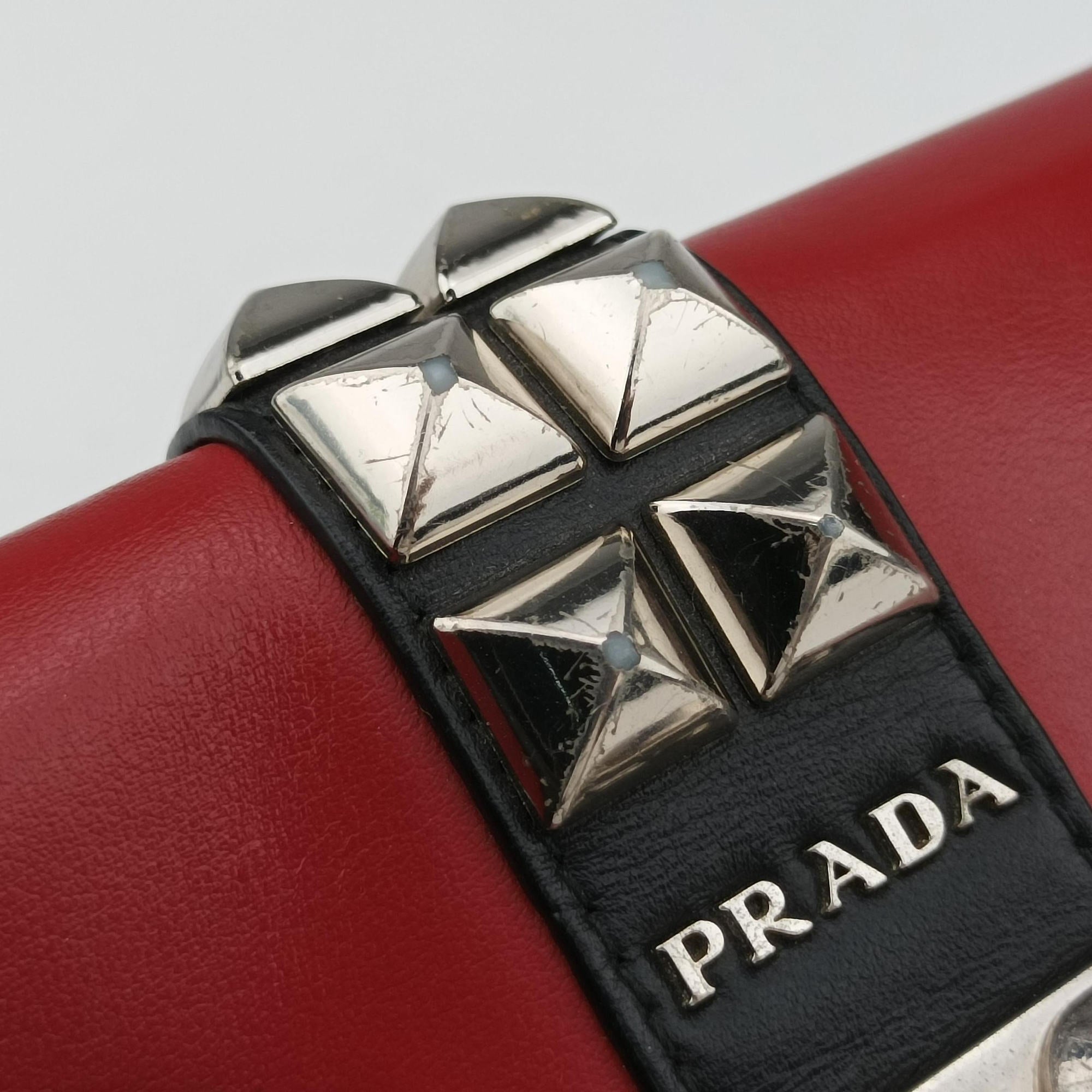 Secondhand Prada Elektra Studded Red Leather IDH061 shoulderbag | stylenewstar