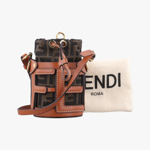 Pre-owned Fendi Nano Step Out Brown Canvas×Leather 7AS189 shoulderbag | stylenewstar